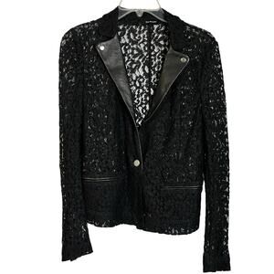 The Kooples Faux Leather Trim Lace Blazer Large Romantic Goth Festival (3015)